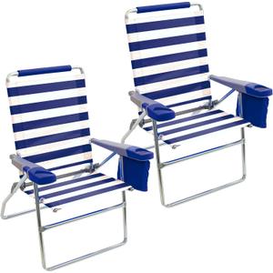 Rio Beach 2-Pack 17" Extended Height 4-Position Folding Beach Chair, Blue/White