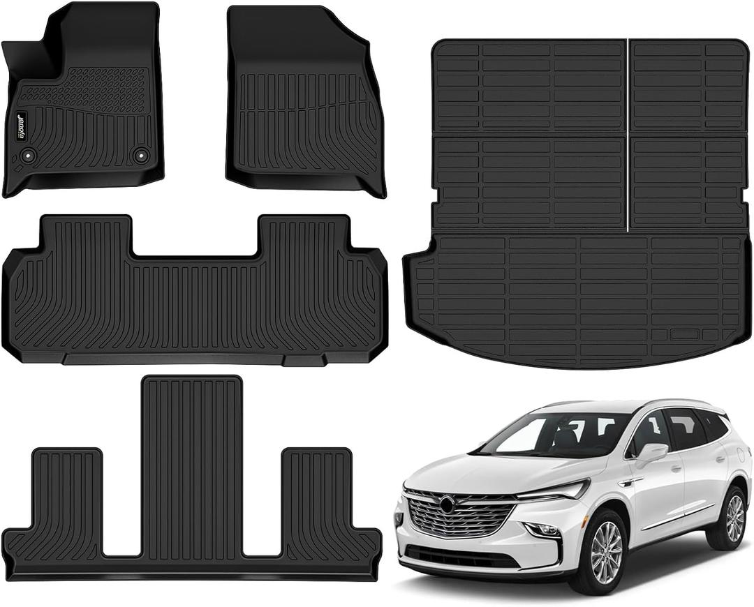 Jenofa-Floor Mats for Buick Enclave 2018-2024 Car Mats Cargo Mat Fit Enclave All Weather Non-Slip Waterproof Durable Rubber Floor Liner Accessories Full Set 2023