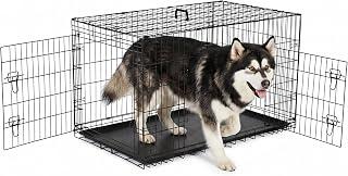 Large Dog Crate with Double Door, 48 Inch Folding Metal Wire Kennel Cage | Collapsible Metal Kennel for Puppies, Medium to Large Dogs, Removable Tray and Foldable for Easy Storage