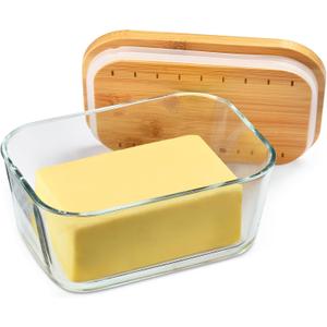 Glass Butter Dish With Sealed Lid - Large Tray for Refrigerator and Outdoor Use - Dishwasher Safe