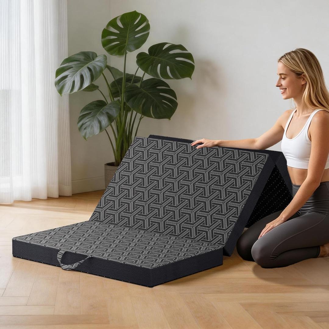 Foldable Mattress Twin,4" Trifold Mattress with Washable Cover & Non-Slip Bottom,Folding Mattress Comfort for Back Pain Relief,Tri Folding Mattress for Guest Floor Bed,Yoga,Camping,RV Travel