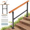 4 Step Metal Wood Grain Handrail Kit, Indoor Outdoor Stairs Hand Rails for Elderly, Porch Handrail for Wooden Exterior Concrete Steps, Fit 1 to 4 Steps