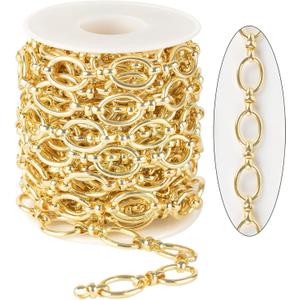 KYUNHOO 5 Meters Soldered Circle Rolo Chains Bulk 16K Gold Plated Iron Jewelry Chain Roll Jewelry Making Chain Supplies DIY Crafts Chain