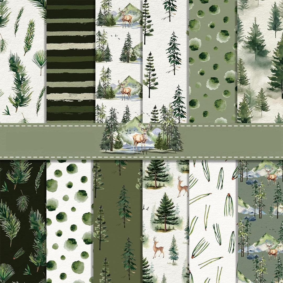 2 x VIVIQUEN 24 Pack Christmas Tree Double-Sided Paper, 12-inches Dark Green Textured Scrapbook Paper Xmas Craft Paper Folded Flat for DIY Background Card Making Scrapbook Photo Album Decor