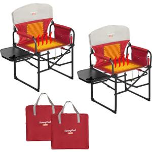 SUNNYFEEL Heated Camping Directors Chair, Heavy Duty,Oversized Portable Folding Chair with Side Table, Pocket for Beach, Fishing,Trip,Picnic,Lawn,Concert Outdoor Foldable Camp Chairs