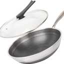 12.5" 316L Stainless Steel Honeycomb Non Stick Wok Pan Stir-fry Wok with Lid, Skillet with Stay-cool Handle PFOA Free Suitable for Induction, Ceramic, Electric, and Gas Cooktops (Silver)