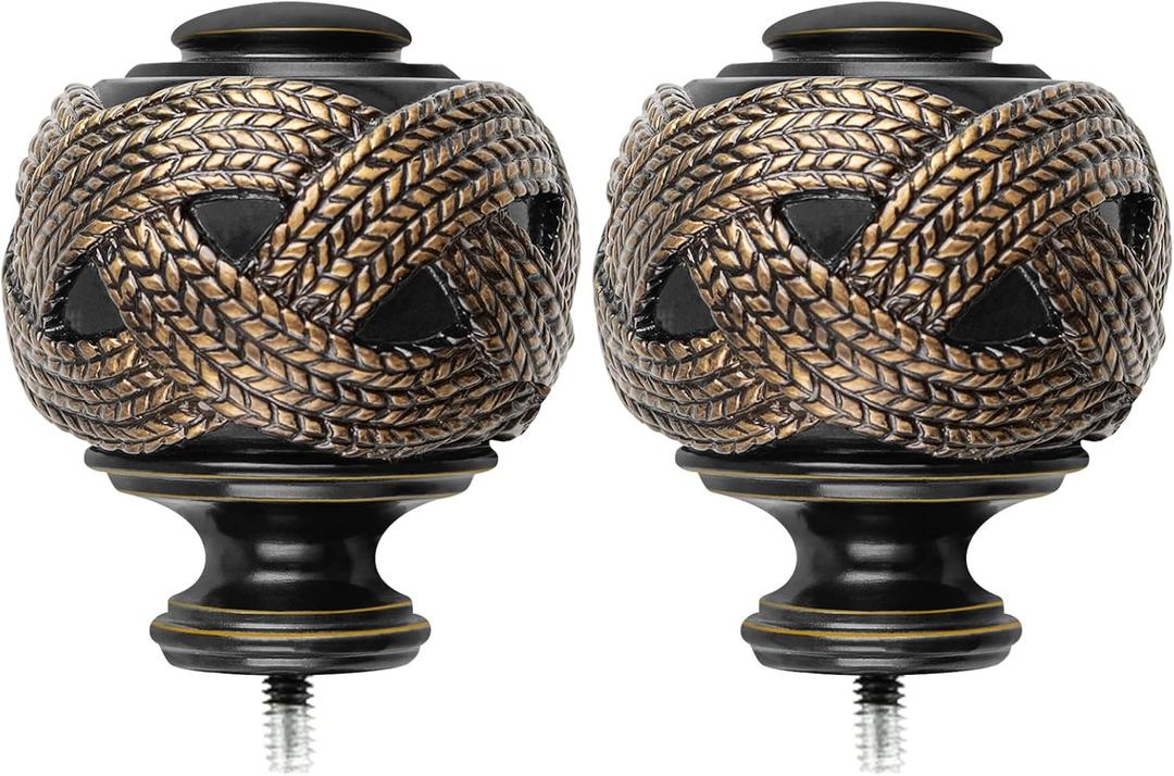 Window Treatment Finials for 1 or 7/8 Inch Curtain Rods, Black Drapery Rods Replacement Finials with M6 Screws, Woven Leaf Pattern, 2 Pack Window Treatment Finials for 1 or 7/8 Inch Curtain Rods, Black Drapery Rods Replacement Finials with M6 Screws, Woven Leaf Pattern, 2 Pack