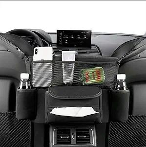 JEYODA Car Handbag Holder Between Seats Suede Large Capacity Car Purse Holder Automotive Consoles & Organizers for Document Phone Storage Car Organizer(1925style 2 black)