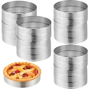 20Pcs Perforated Tart Rings, 3.9 x 0.8 in Round Stainless Steel Tart Rings for Baking, Metal Round Cake Ring, English Muffin Ring for Mousse, Tart, Pastry