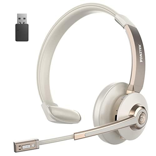 Wireless Headset, Bluetooth Headphones with Microphone Noise Canceling & Mute, Trucker Bluetooth Headset with USB Dongle for Cell Phone Computer Zoom Meetings Office Remote Work Call Center