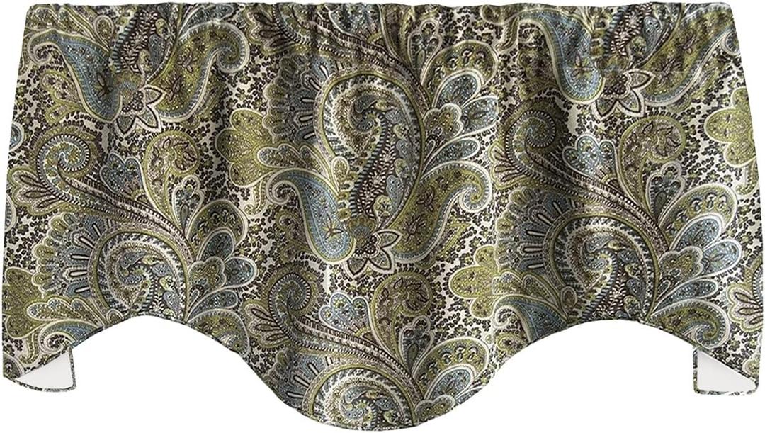 Decorative Things Window Treatments Valance Curtains Kitchen, Living Room Brown, Blue Paisley Swag Short Curtain Rod Pocket Lined 53 Inches x 18 Inches, Made in USA