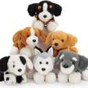 Tezituor 6 Pcs Bulk Stuffed Animals, 11" Fluffy Assorted Stuffed Puppy Plush Toys for Kids, Dog Doll Set for Dog Themed Party Favors Gift (Lying)