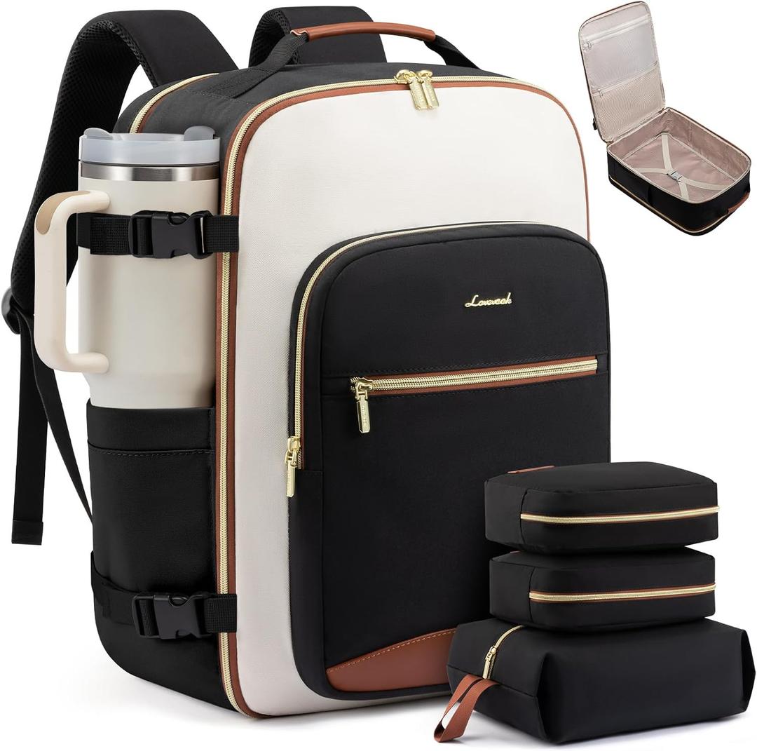 LOVEVOOK Large Travel Backpack for Women & Men, 40L Carry on Backpack for Airplanes, TSA Personal Item Travel Bag fits 17" Laptop, Waterproof Travel Essentials Airline Approved with 3 Packing Cubes, 17.3 Inch-40L-4Pcs
