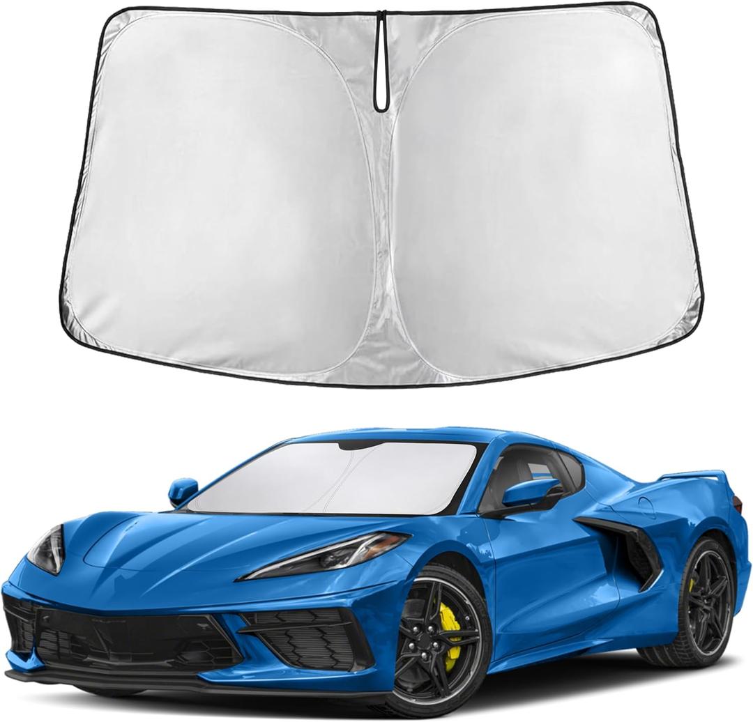 EcoNour Windshield Sunshade Compatible for Chevrolet Corvette C8 2020-2024 2025 2026, Sun Visor for Front Windshield & Window Sun Shade Cover, UV Heat Blocker & Protector, Car Accessories