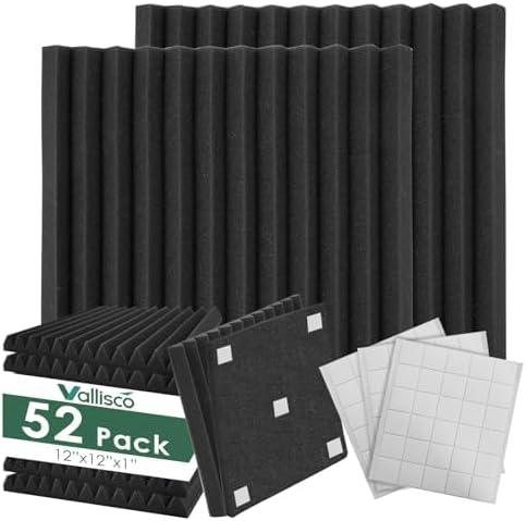 VallisCo 52 Pack Acoustic Foam Panels 1"x12"x12" - Self Adhesive Soundproof Panels for Walls, Home Office Studio, High-Density Noise Reducing Acoustic Panels, Easy Install Sound Absorbing Foam