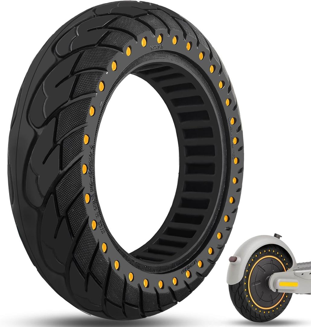 10 inch Solid Rubber Tire, 10X2.5 60/70-6.5 Tubeless Tyre for Ninebot Max G30 G30P G30LP Electric Scooter Front/Rear Tire, Puncture-Proof Design Explosion-Proof Wheel Replacement Yellow 1pc