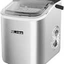 Countertop Ice Maker Machine - 6 Mins 9 Bullet Ice, 26.5lbs/24Hrs, Portable With Self-Cleaning, Scoop, and Basket (Steel)