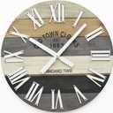 30" Wooden Multi-Color Maritime Coastal Beach Large Roman Wall Clock (Grey, 30 inch)