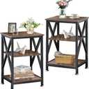 End Tables Living Room Set of 2 Farmhouse, Side Table with Storage Shelf, 16" W x 12" D x 24" H, X-Shaped Night Stands for Bedrooms, Espresso Side Table, End Tables Wood and Metal
