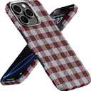 BENKS ArmorVichy Case for iPhone 16 Pro, MagSafe Compatible Slim Protective Case Built with Dupont Kevlar Fiber, Anti-Fingerprint UV Finish, Vichy Check Design, Red