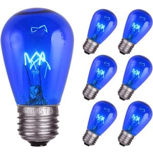 S14 Replacement Incandescent Bulbs, 6 Count Clear Blue, 11W E26 Bulbs for Outdoor String Lights
