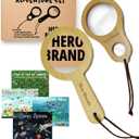Adventure Set - 2X Wood Magnifying Glass for Kids with 4 Pictures - Wooden Montessori Toy - Learn and Explore