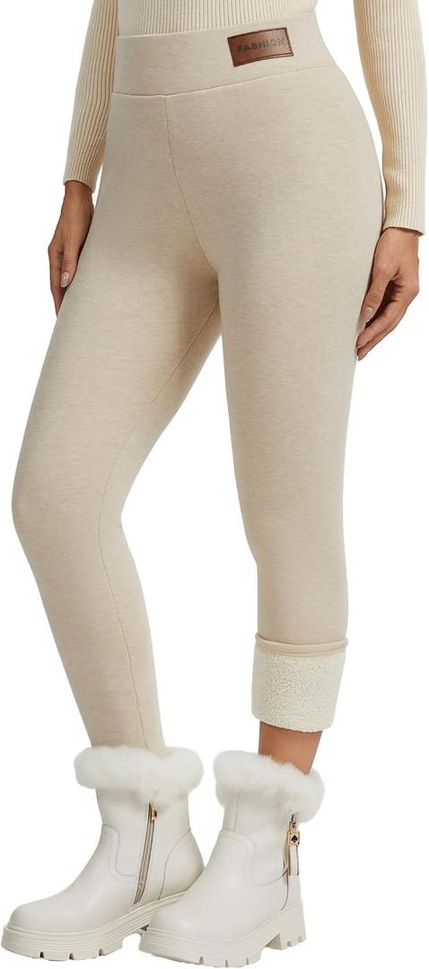 Sherpa Fleece Lined Leggings Women Winter Warm Thermal Tights Soft High Waist Thick Pants for Cold Weather (L)