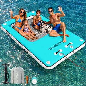 CALOBANA Inflatable Floating Dock, Lake Floats for Adults Floating Raft Water Platform with Detachable Ladder for Lake, Dock&Mesh
