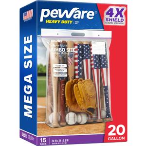 20 Gallon Heavy Duty Jumbo Storage Bags with Handle  24" x 34" Resealable Zipper Top, Oversized Storage Solution for Clothes, Food, Pillow, Bedding, Household, BPA-Free, Pack of 15, 6 Mil Thick