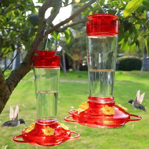 Hummingbird Feeder, Glass Bottle Bird Feeders, 5 Feeding Ports, 10-Ounce Nectar Capacity, 2 Pack (Red & Yellow Flowers)