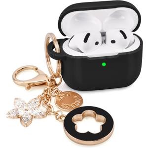 VISOOM Airpods 4 Cases 2024 Cover Women Anti-Drop Silicone iPods 4 Earbuds Wireless Accessories Charging Cases Girl Bling Keychain for Airpod iPods 4th Generation