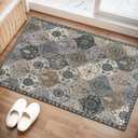Lahome Moroccan Trellis Area Rug, 2x3 Entryway Rug Non-Slip Washable Indoor Door Mat, Small Oriental Accent Throw Carpet for Bedroom Kitchen Entry Bathroom Elise, Grey