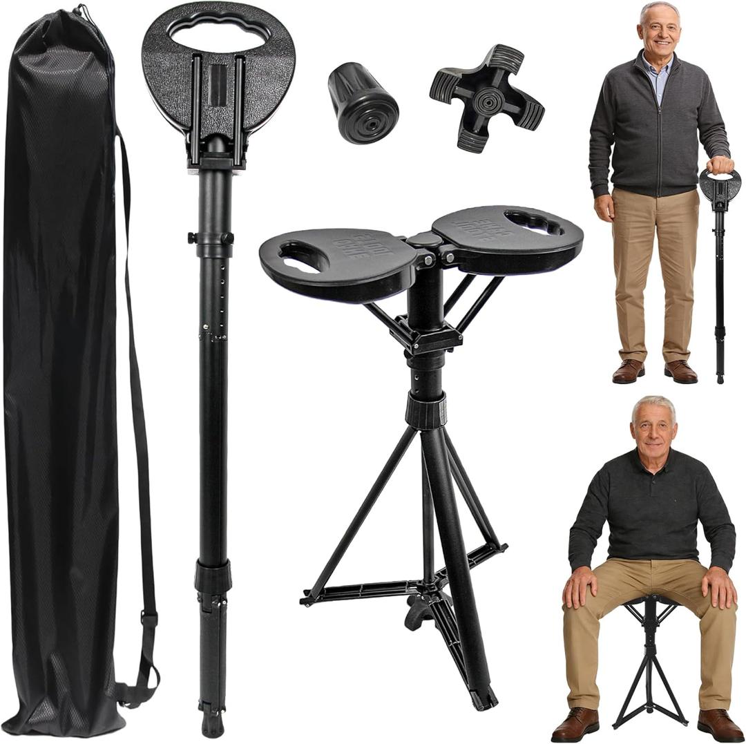 ALEVMOOM Upgraded Walking Cane with Seat, Capacity 440lbs Foldable Cane Chair for Adults, Portable Seats for Seniors, Easy Carry Stick for Hiking Traveling Camping (Black)
