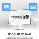 msi PRO MP273W E14A 27-inch IPS 1920 x 1080 (FHD) Gaming Office Monitor, 144Hz, Free-Synch, HDMI, DisplayPort, VGA Port, VESA Mountable, Tilt, Speaker, 4-Side Slim Bezel 1ms, White