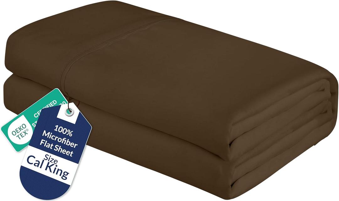 Royale Linens California King Flat Sheet - Ultra Soft Brushed 1800 Microfiber Flat Sheets Only - Wrinkle Free & Stain Resistant - Hotel Quality Top Sheet for Bed (King Cal, Chocolate)