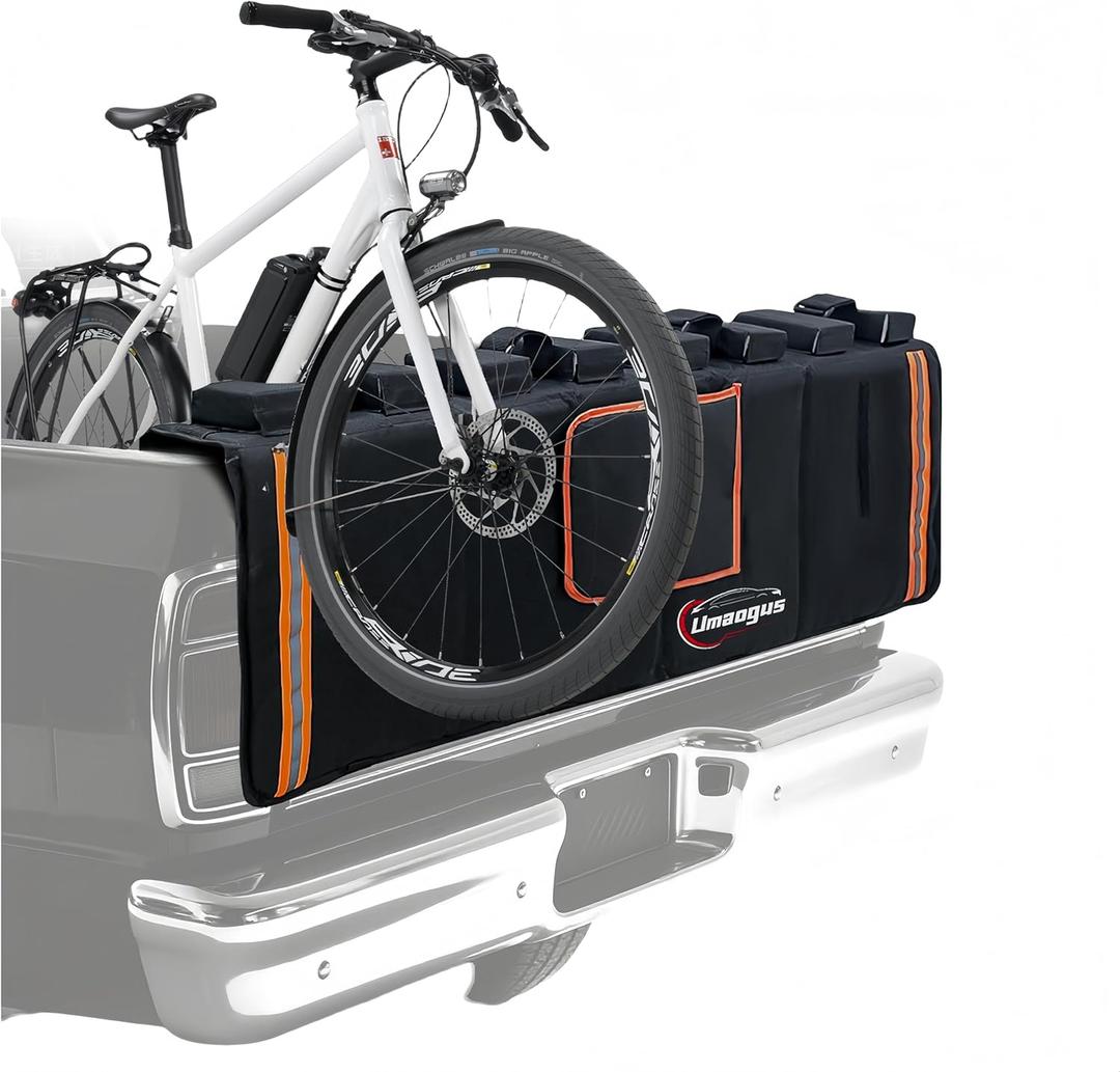 Tailgate Bike Pad, 52in Upgraded Thickened Groove Design Truck Tailgate Pad for Mountain Bikes, Road Bicycle, Tailgate Cover with Reflective Strips and Tool Pockets