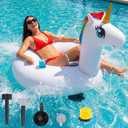 ShinyRelief Inflatable Motorized Unicorn Pool Floats for Adults, Driving Pool Floats Lounge with Pusher Handles Cup Holder Water Float Tanning Toys for Outdoor Swimming Party Lake River