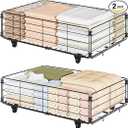 2 Pack Under Bed Storage with Wheels, Under Bed Storage Containers with PVC Clear Lids, Under Bed Shoe Storage Organizer, Rolling Metal Drawer for Clothes, Books, Toys, Blankets (Black)