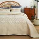 EVENHUG Floral Embroidered Quilt Set King Size 3 Piece Bedding Set Reversible Farmhouse Bedspread Coverlet with 2 Pillow Shams Lightweight Soft Bed Cover for All Season(106"X 96",Beige)