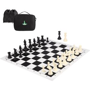 Chess Set 20" Portable Chess & Checkers Set, Foldable Silicone Chessboard Game with Plastic Weighted Chess Pieces & Storage Bag, 2 in 1 Travel Board Games for Kids and Adults