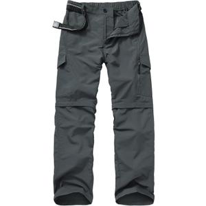 Mens Hiking Pants Quick Dry Lightweight Fishing Convertible Zip Off Safari Trousers (32, 608 Dark Grey)