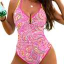 Womens Slimming Tummy Control Swimsuit Ruched One Piece Bathing Suit Sexy V Neck U Wire Swimwear, 2XL