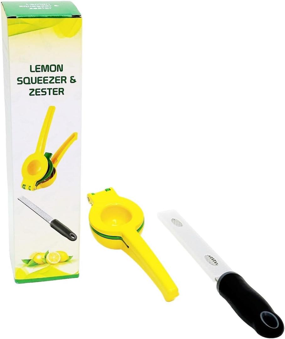 2Pcs Lemon Squeezer and Zester Grater Set, Citrus Juicer, Hand Press, Easy to Use, Ideal for Parmesan Cheese Grater, Lemon and Ginger Zester