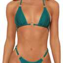 MIKETAI Sexy Bikinis for Women 2 Piece Bikini Spaghetti Strap Swimsuits Solid Color Bathing Swimwear Triangle Bathing Suit (US, Alpha, Small, Regular, Regular, Dark Green)