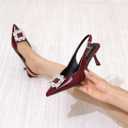 Women's Slingback Kitten Heels Closed Pointed Toe Dress Shoes with Rhinestone Wedding Party Pumps Patent Leather Dating Working (7.5, Burgundy Red)