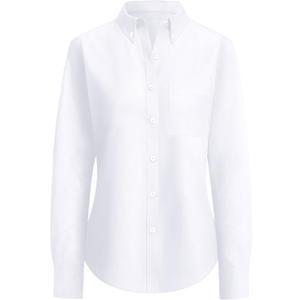 siliteelon Button Down Shirts Women Oxford Shirt Long Sleeve Stretch Dress Shirts Wrinkle Free Business Work Office Blouse (Medium, All White)