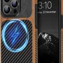 TENDLIN Magnetic Case Compatible with iPhone 15 Pro Case Wood Grain with Carbon Fiber Texture Design Leather Hybrid Slim Cover (Compatible with MagSafe) Black