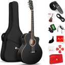 Vangoa Acoustic Electric Guitar Kit, 41" Jumbo Electro-acoustic Guitars Beginner Set, Cutaway Wood Binding Guitar Bundle with Pickup & EQs, Starter Intermediate Guitar for Adults Teens, Matte Black