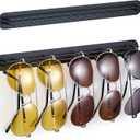 Sunglasses Organizer Wall Mounted, Metal Glasses Sunglass Holder for Wall, Self Adhesive Eyeglass Display Storage Rack for Hanging Multiple Glasses (Black, 2PCS)