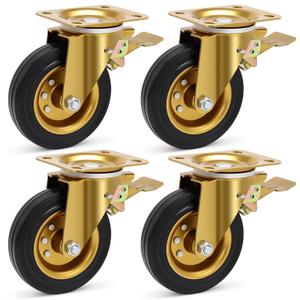 Nefish 6 Inch Outdoor Heavy Duty Caster, Large Castors Wheels Set of 4 with Brake, Durable Industrial Grade Casters 2600 LBS, 360 Degree Plate Swivel Castor Wheels for Cart, Workbench, Machine